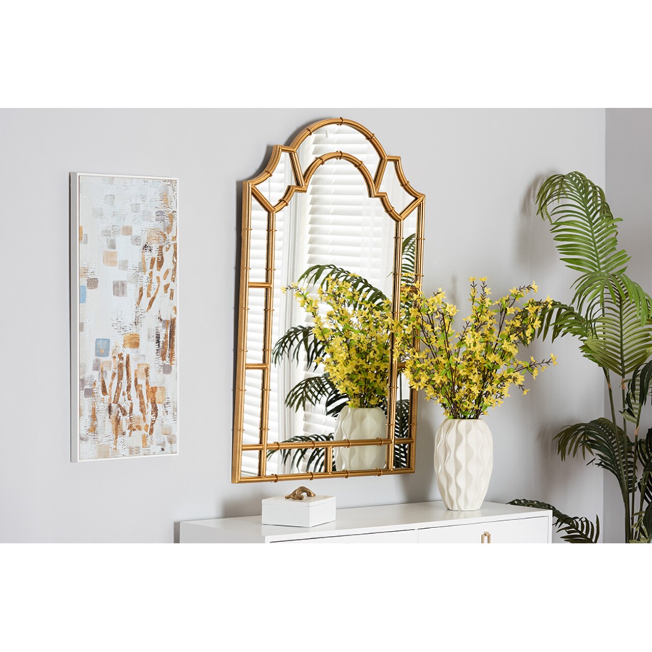 Wholesale Interiors Baxton Studio Bedivere Modern Glam and Luxe Antique Goldleaf Metal Accent Wall Mirror